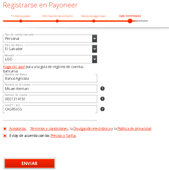 Cómo crear una cuenta Payoneer en El Salvador paso 4